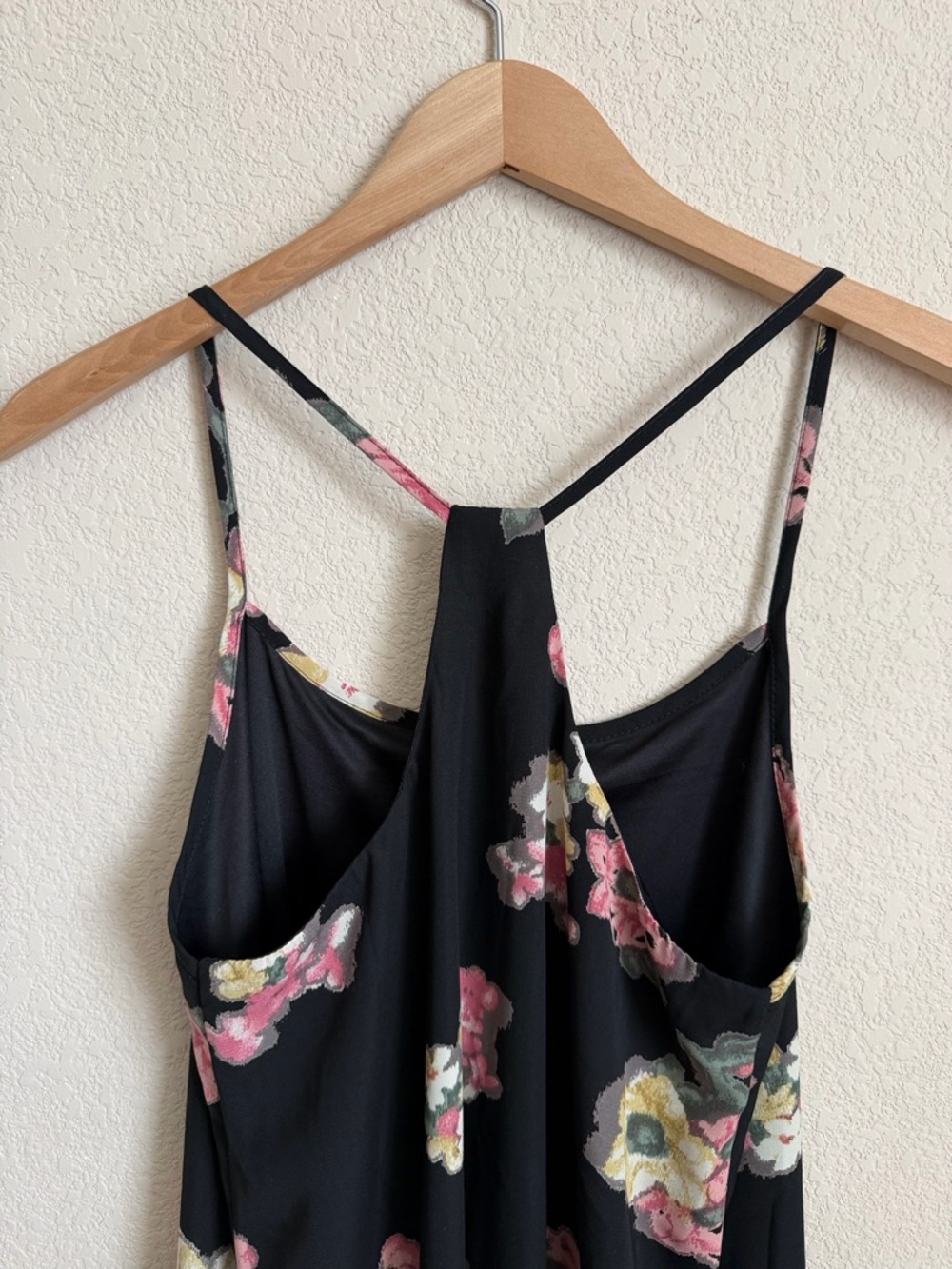 Slip Dress Black Floral Crochet Lace Hem Mini Lined Spaghetti Strap Size S Voom - Picture 11 of 13